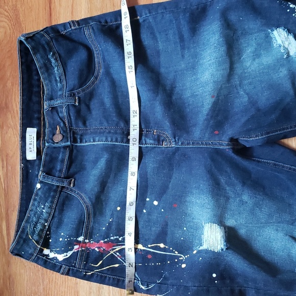 AP Blue by Aphrodite jeans 1XL Distressed dark denim paint splatter High-waisted - Picture 12 of 13